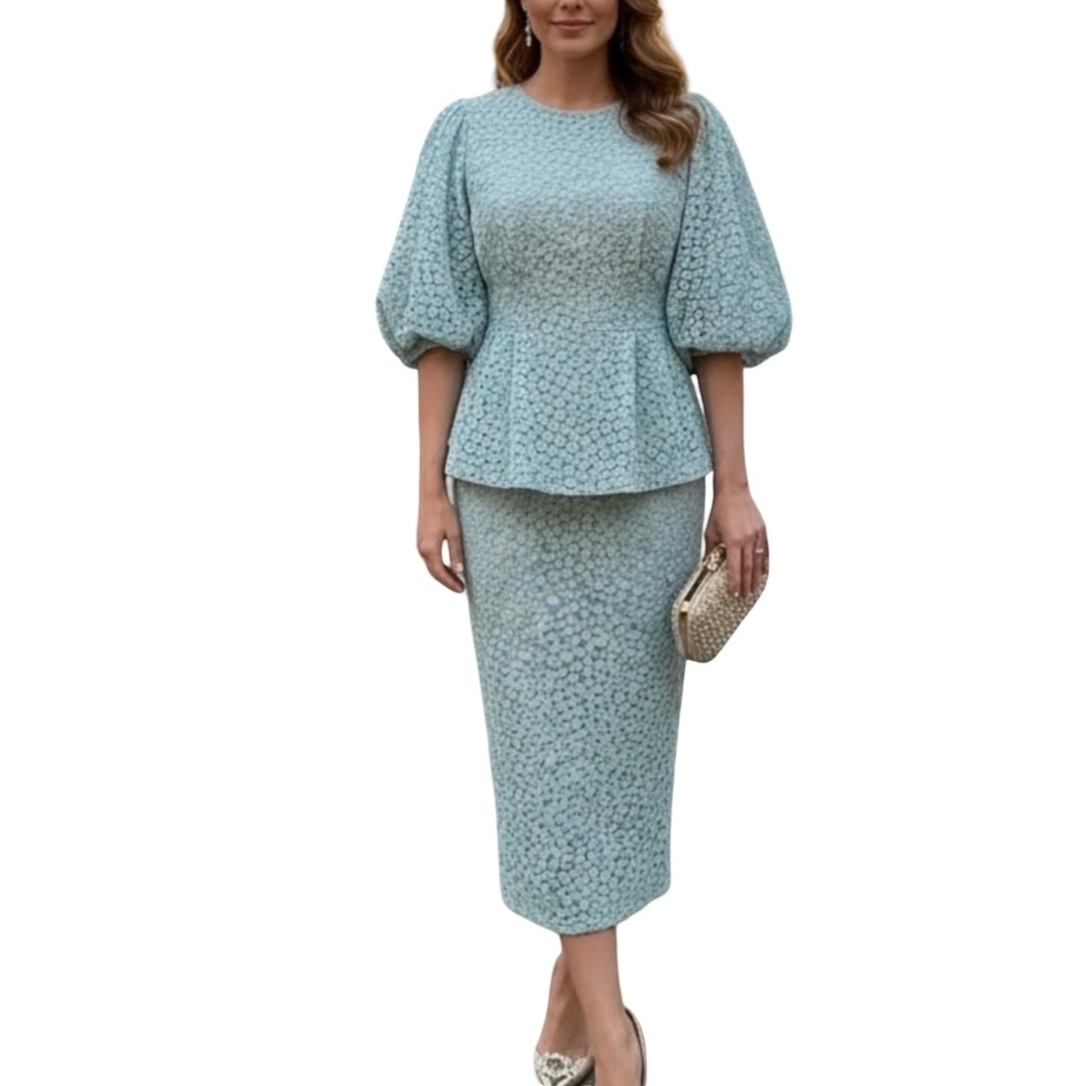 # A159 Gracia Bridgerton inspired  Light Blue Floral Lace Skirt Set NWT  S